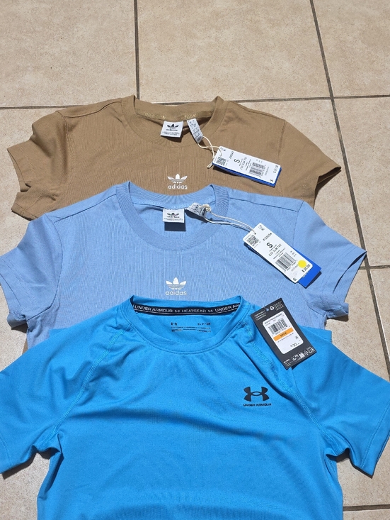 adidas Tops - adidas Kids Ribbed Tee Trio in Light Blue and Tan (with Blue Under Armour)